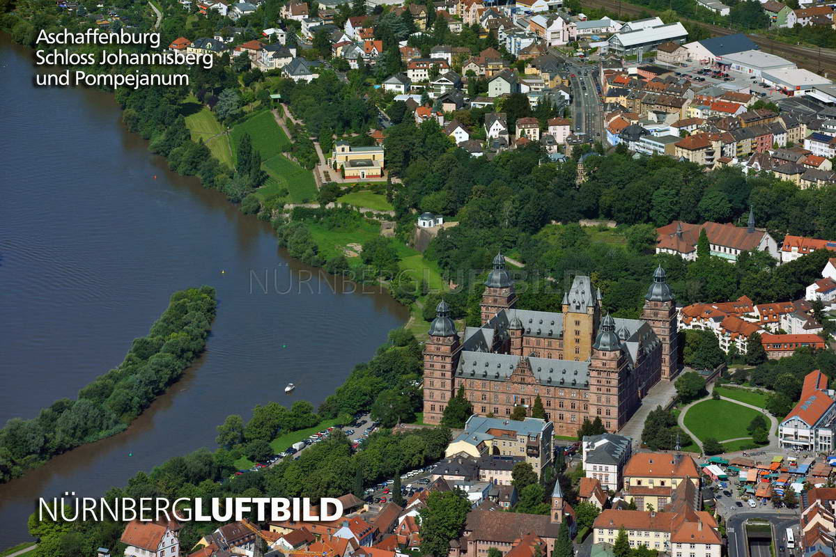 Schloss Johannisberg und Pompejanum in Aschaffenburg, Luftaufnahme